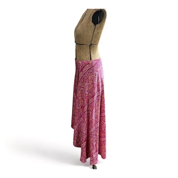 VIX Paula Hermanny Rasberry Batik Silk Wrap Maxi Skirt or Coverup, M - Picture 3 of 10